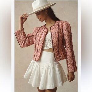 Avec Les Filles Floral-Print Quilted Cropped Jacket Medium